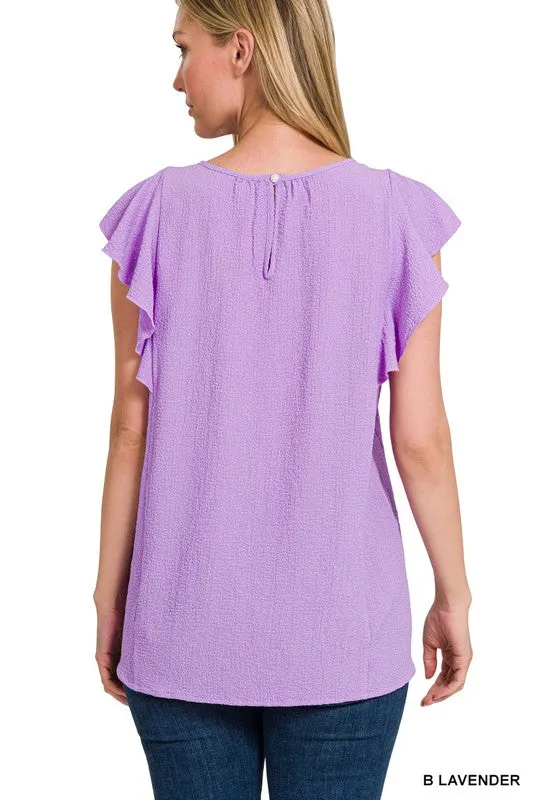 Zenana Brand Woven Bubble Airflow Flutter Sleeve Top