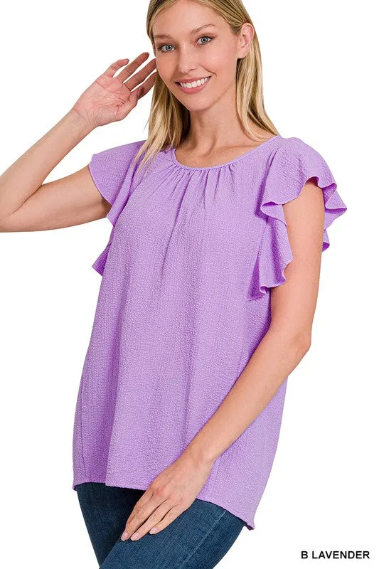 Zenana Brand Woven Bubble Airflow Flutter Sleeve Top