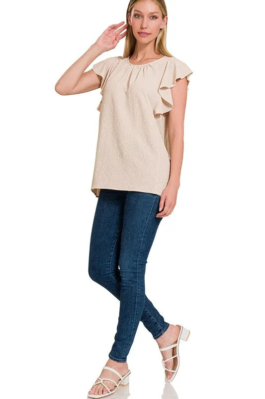 Zenana Brand Woven Bubble Airflow Flutter Sleeve Top