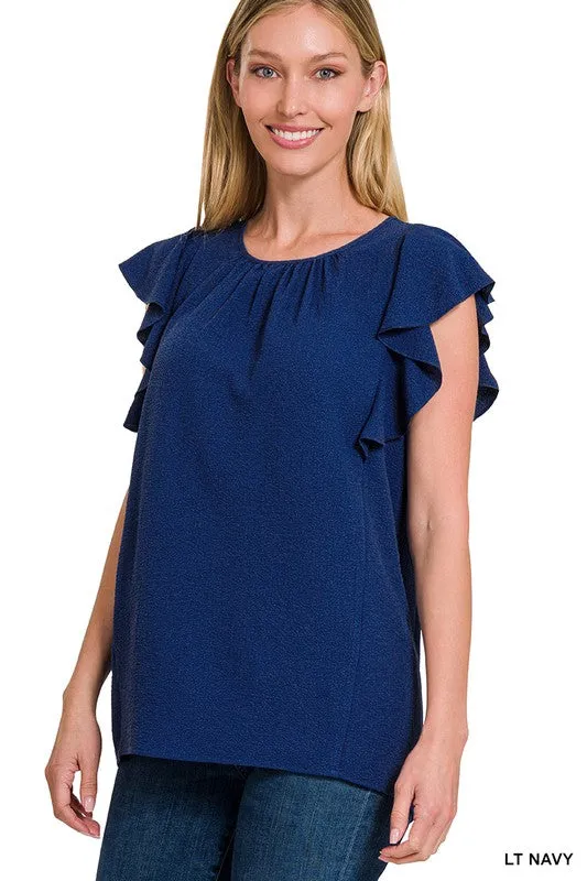 Zenana Brand Woven Bubble Airflow Flutter Sleeve Top