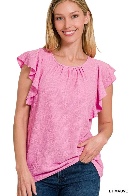Zenana Brand Woven Bubble Airflow Flutter Sleeve Top