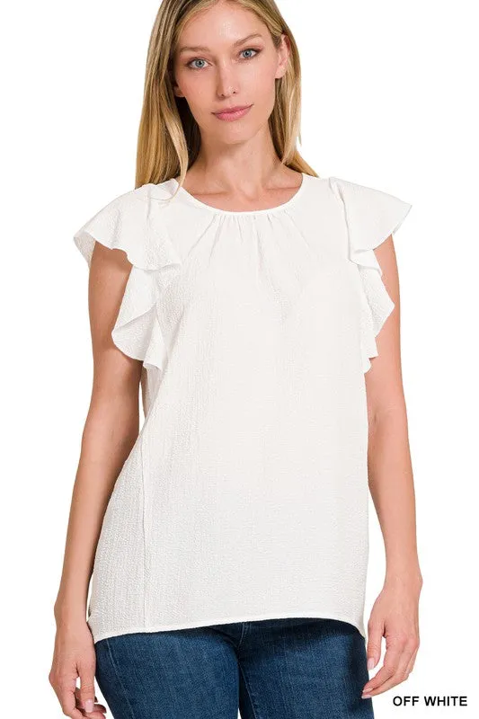Zenana Brand Woven Bubble Airflow Flutter Sleeve Top